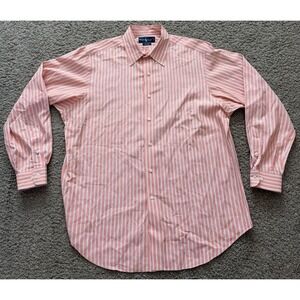 Ralph Lauren Mens Button Down Shirt Long Sleeve Orange Stripe Sz 16 1/2 Large